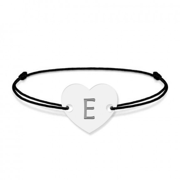 Bratara din argint 925 cu inimioara, litera E, dimensiune reglabila (nod snur), BijuBOX Bratara din argint 925 cu inimioara, litera E, dimensiune reglabila (nod snur), BijuBOX