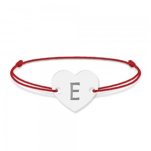 Bratara din argint 925 cu inimioara, litera E, dimensiune reglabila (nod snur), BijuBOX