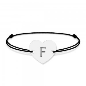 Bratara din argint 925 cu inimioara, litera F, dimensiune reglabila (nod snur), BijuBOX
