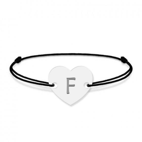 Bratara din argint 925 cu inimioara, litera F, dimensiune reglabila (nod snur), BijuBOX