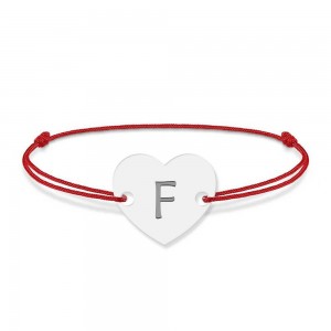 Bratara din argint 925 cu inimioara, litera F, dimensiune reglabila (nod snur), BijuBOX
