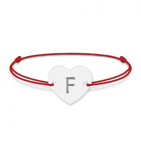 Bratara din argint 925 cu inimioara, litera F, dimensiune reglabila (nod snur), BijuBOX