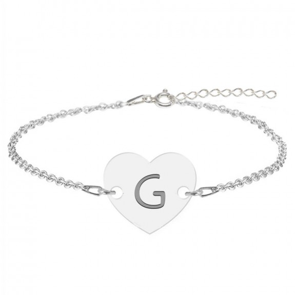 Bratara din argint 925 cu inimioara, litera G, dimensiune 15 + 5 cm, BijuBOX Bratara din argint 925 cu inimioara, litera G, dimensiune 15 + 5 cm, BijuBOX