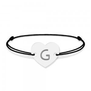 Bratara din argint 925 cu inimioara, litera G, dimensiune reglabila (nod snur), BijuBOX