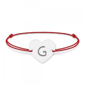 Bratara din argint 925 cu inimioara, litera G, dimensiune reglabila (nod snur), BijuBOX