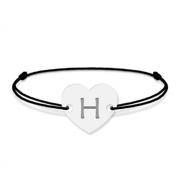 Bratara din argint 925 cu inimioara, litera H, dimensiune reglabila (nod snur), BijuBOX