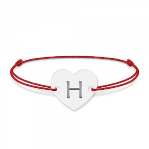 Bratara din argint 925 cu inimioara, litera H, dimensiune reglabila (nod snur), BijuBOX