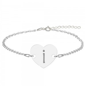 Bratara din argint 925 cu inimioara, litera I, dimensiune 15 + 5 cm, BijuBOX