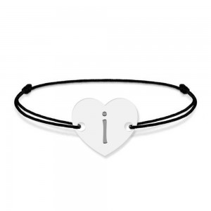 Bratara din argint 925 cu inimioara, litera I, dimensiune reglabila (nod snur), BijuBOX