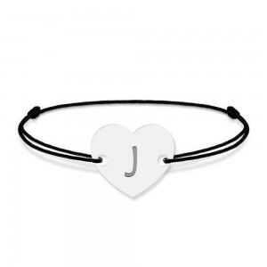 Bratara din argint 925 cu inimioara, litera J, dimensiune reglabila (nod snur), BijuBOX