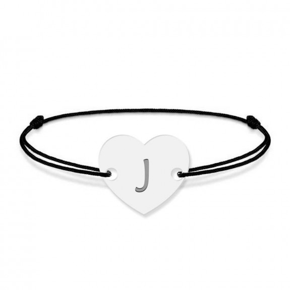 Bratara din argint 925 cu inimioara, litera J, dimensiune reglabila (nod snur), BijuBOX