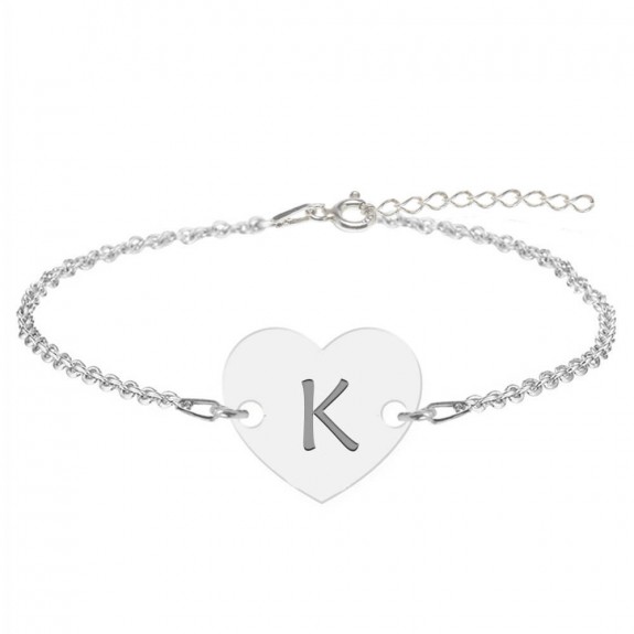 Bratara din argint 925 cu inimioara, litera K, dimensiune 15 + 5 cm, BijuBOX Bratara din argint 925 cu inimioara, litera K, dimensiune 15 + 5 cm, BijuBOX