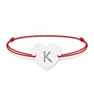 Bratara din argint 925 cu inimioara, litera K, dimensiune reglabila (nod snur), BijuBOX