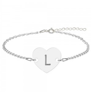 Bratara din argint 925 cu inimioara, litera L, dimensiune 15 + 5 cm, BijuBOX