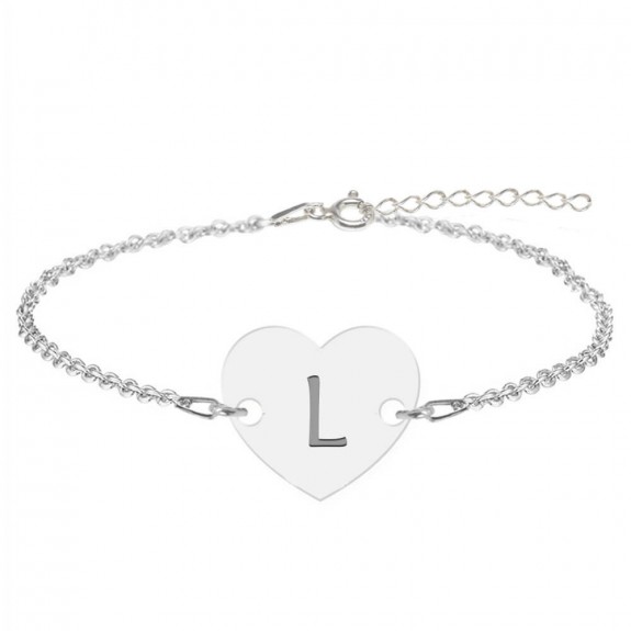 Bratara din argint 925 cu inimioara, litera L, dimensiune 15 + 5 cm, BijuBOX Bratara din argint 925 cu inimioara, litera L, dimensiune 15 + 5 cm, BijuBOX