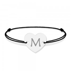 Bratara din argint 925 cu inimioara, litera M, dimensiune reglabila (nod snur), BijuBOX