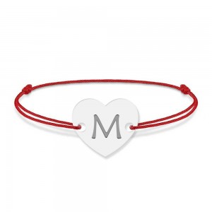 Bratara din argint 925 cu inimioara, litera M, dimensiune reglabila (nod snur), BijuBOX