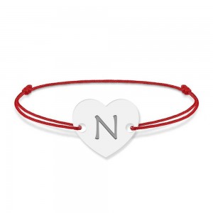 Bratara din argint 925 cu inimioara, litera N, dimensiune reglabila (nod snur), BijuBOX
