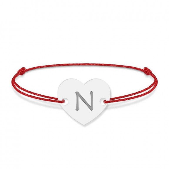 Bratara din argint 925 cu inimioara, litera N, dimensiune reglabila (nod snur), BijuBOX