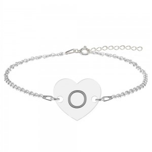 Bratara din argint 925 cu inimioara, litera O, dimensiune 15 + 5 cm, BijuBOX