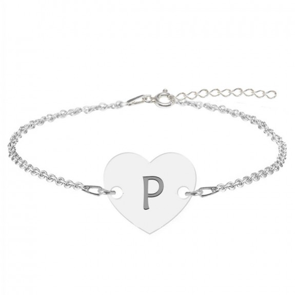 Bratara din argint 925 cu inimioara, litera P, dimensiune 15 + 5 cm, BijuBOX Bratara din argint 925 cu inimioara, litera P, dimensiune 15 + 5 cm, BijuBOX
