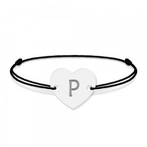 Bratara din argint 925 cu inimioara, litera P, dimensiune reglabila (nod snur), BijuBOX