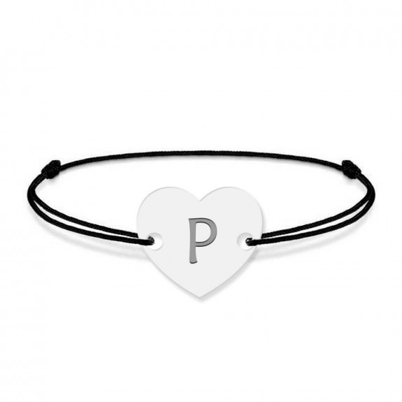 Bratara din argint 925 cu inimioara, litera P, dimensiune reglabila (nod snur), BijuBOX