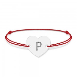 Bratara din argint 925 cu inimioara, litera P, dimensiune reglabila (nod snur), BijuBOX