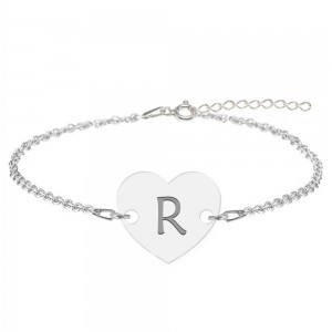 Bratara din argint 925 cu inimioara, litera R, dimensiune 15 + 5 cm, BijuBOX