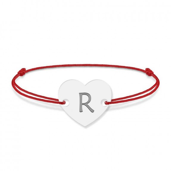 Bratara din argint 925 cu inimioara, litera R, dimensiune reglabila (nod snur), BijuBOX Bratara din argint 925 cu inimioara, litera R, dimensiune reglabila (nod snur), BijuBOX