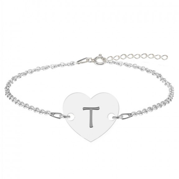Bratara din argint 925 cu inimioara, litera T, dimensiune 15 + 5 cm, BijuBOX Bratara din argint 925 cu inimioara, litera T, dimensiune 15 + 5 cm, BijuBOX