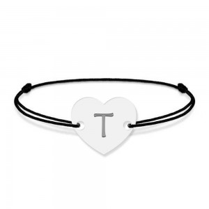 Bratara din argint 925 cu inimioara, litera T, dimensiune reglabila (nod snur), BijuBOX