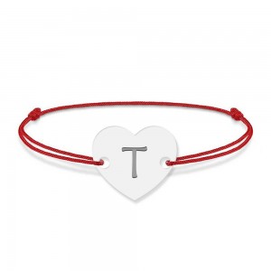 Bratara din argint 925 cu inimioara, litera T, dimensiune reglabila (nod snur), BijuBOX