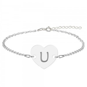 Bratara din argint 925 cu inimioara, litera U, dimensiune 15 + 5 cm, BijuBOX