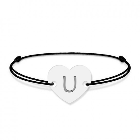 Bratara din argint 925 cu inimioara, litera U, dimensiune reglabila (nod snur), BijuBOX