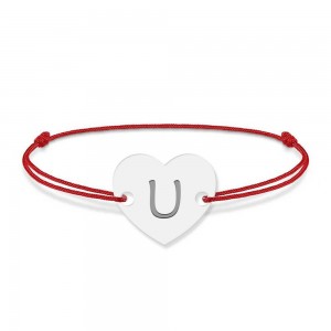 Bratara din argint 925 cu inimioara, litera U, dimensiune reglabila (nod snur), BijuBOX