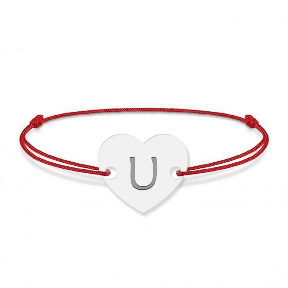 Bratara din argint 925 cu inimioara, litera U, dimensiune reglabila (nod snur), BijuBOX