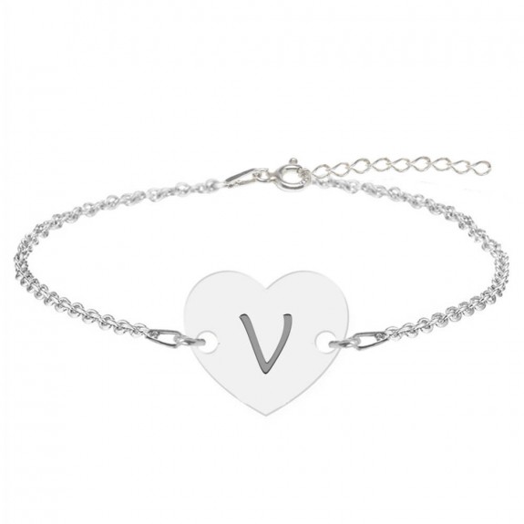 Bratara din argint 925 cu inimioara, litera V, dimensiune 15 + 5 cm, BijuBOX