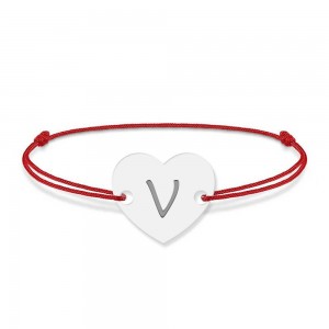 Bratara din argint 925 cu inimioara, litera V, dimensiune reglabila (nod snur), BijuBOX