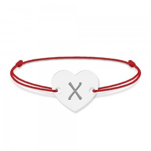 Bratara din argint 925 cu inimioara, litera X, dimensiune reglabila (nod snur), BijuBOX