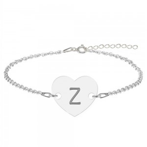 Bratara din argint 925 cu inimioara, litera Z, dimensiune 15 + 5 cm, BijuBOX