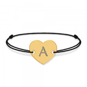 Bratara din argint 925 placat cu aur de 24 karate, Inimioara, litera A, dimensiune reglabila (nod snur), BijuBOX