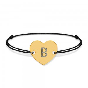 Bratara din argint 925 placat cu aur de 24 karate, Inimioara, litera B, dimensiune reglabila (nod snur), BijuBOX