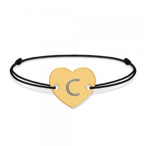 Bratara din argint 925 placat cu aur de 24 karate, Inimioara, litera C, dimensiune reglabila (nod snur), BijuBOX