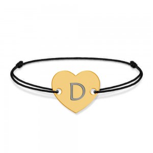 Bratara din argint 925 placat cu aur de 24 karate, Inimioara, litera D, dimensiune reglabila (nod snur), BijuBOX