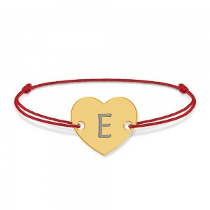 Bratara din argint 925 placat cu aur de 24 karate, Inimioara, litera E, dimensiune reglabila (nod snur), BijuBOX