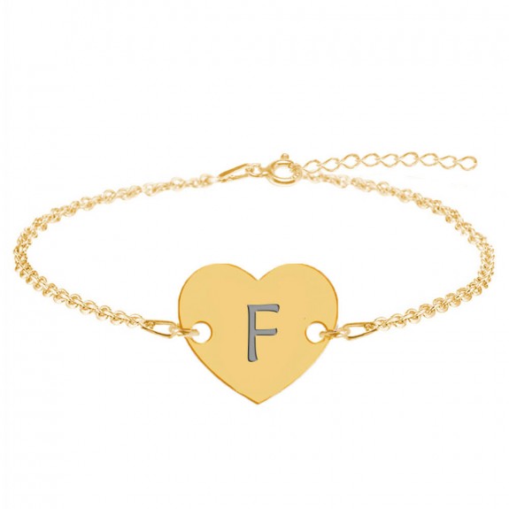 Bratara din argint 925 placat cu aur de 24 karate, Inimioara, litera F, dimensiune 15 + 5 cm, BijuBOX Bratara din argint 925 placat cu aur de 24 karate, Inimioara, litera F, dimensiune 15 + 5 cm, BijuBOX