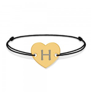 Bratara din argint 925 placat cu aur de 24 karate, Inimioara, litera H, dimensiune reglabila (nod snur), BijuBOX