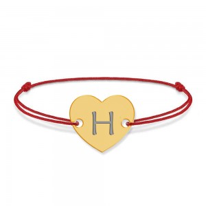 Bratara din argint 925 placat cu aur de 24 karate, Inimioara, litera H, dimensiune reglabila (nod snur), BijuBOX