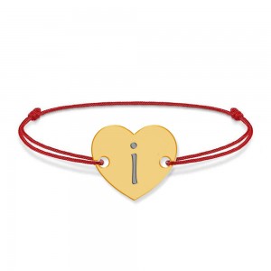 Bratara din argint 925 placat cu aur de 24 karate, Inimioara, litera I, dimensiune reglabila (nod snur), BijuBOX